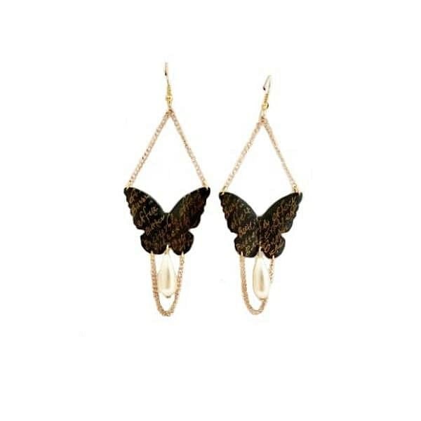 Dangle earrings butterfly with pearls - 1133,Buy dangle earrings butterfly with freshwater pearls, handmade earrings and unique handmade fashion jewelry by greek fashion jewelry designer Aikaterini Chalkiadaki. A jewelry gift for her.