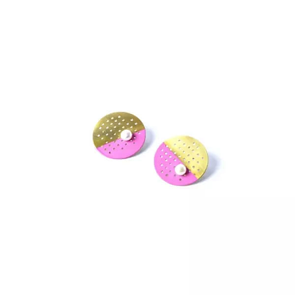 Pearl hoop earrings with color - 12218,Buy the pearl hoop earrings with color - 12218 and unique handmade original statement jewelry by greek fashion jewelry designer Aikaterini Chalkiadaki