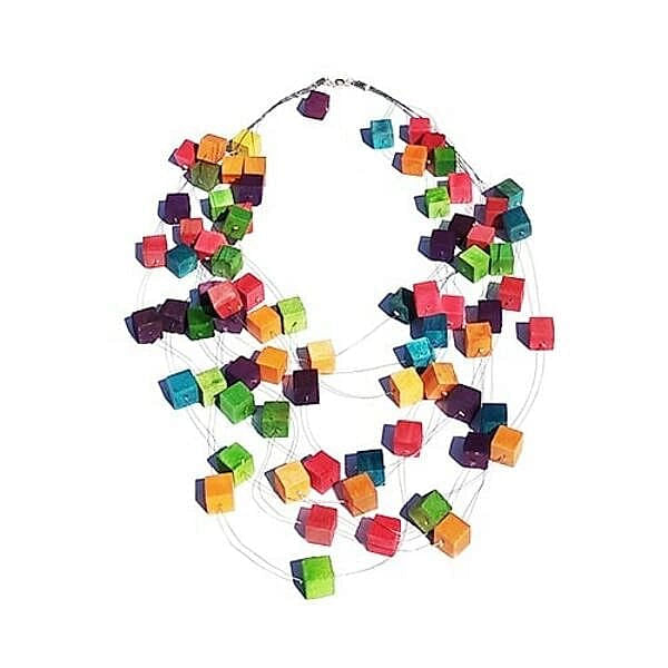 Statement necklace with wood Rubik's cube - 1411,Buy Rubik's cube statement necklace with wood, colorful jewelry and handmade jewelry by greek fashion jewelry designer Aikaterini Chalkiadaki. A jewelry gift for her.