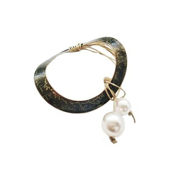 Handwritten big bracelet with pearl - 1314,Buy handwritten big bracelet with pearl, vintage,romantic and unique handmade fashion jewelry by greek fashion jewelry designer Aikaterini Chalkiadaki. A jewelry gift for her.