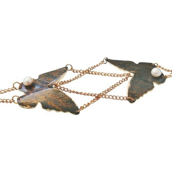 Statement bracelet butterfly with pearls - 1136,Buy statement bracelet butterfly with pearls and brass chain, unique handmade fashion jewelry by greek fashion jewelry designer Aikaterini Chalkiadaki. A jewelry gift for her.
