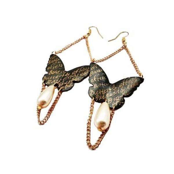 Dangle earrings butterfly with pearls - 1133,Buy dangle earrings butterfly with freshwater pearls, handmade earrings and unique handmade fashion jewelry by greek fashion jewelry designer Aikaterini Chalkiadaki. A jewelry gift for her.