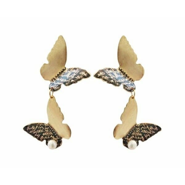 Statement long earrings dangle butterfly with pearls - 4637,Buy statement dangle earrings butterfly with pearls and unique handmade fashion jewelry by greek fashion jewelry designer Aikaterini Chalkiadaki. A jewelry gift for her.