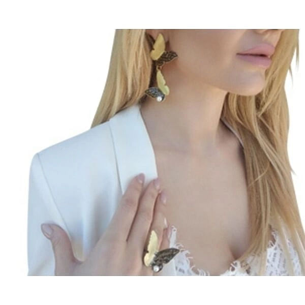 Statement long earrings dangle butterfly with pearls - 4637,Buy statement dangle earrings butterfly with pearls and unique handmade fashion jewelry by greek fashion jewelry designer Aikaterini Chalkiadaki. A jewelry gift for her.
