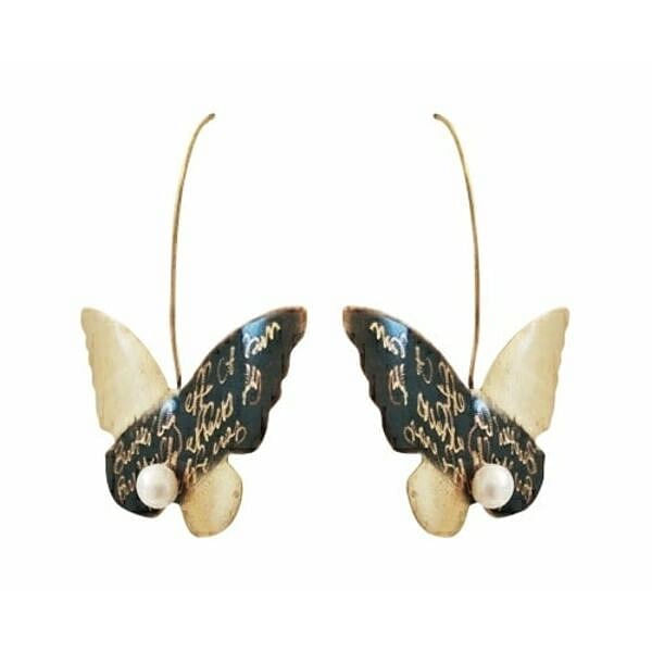 Dangle earrings butterfly with freshwater pearls - 4661,Buy handmade dangle earrings long with freshwater pearl and unique handmade fashion jewelry by greek fashion jewelry designer Aikaterini Chalkiadaki. A jewelry gift for her.