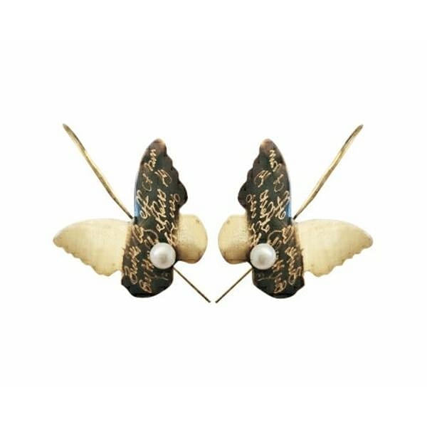 Dangle earrings butterfly with freshwater pearls - 4661,Buy handmade dangle earrings long with freshwater pearl and unique handmade fashion jewelry by greek fashion jewelry designer Aikaterini Chalkiadaki. A jewelry gift for her.