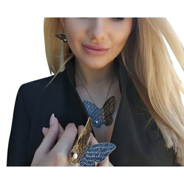 Statement long necklace butterfly with freshwater pearl - 4685,Buy statement long necklace butterfly with freshwater pearl,handmade necklaces,unique handmade fashion jewelry by greek fashion jewelry designer Aikaterini Chalkiadaki. A jewelry gift for her.