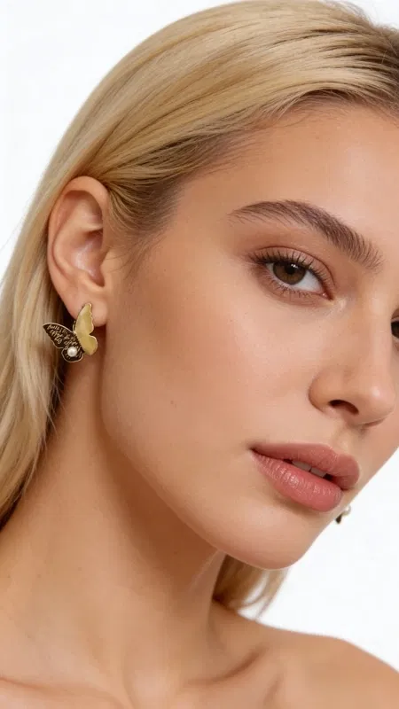 , These enchanting butterfly stud earrings capture the delicate beauty of nature with their whimsical design and lustrous freshwater pearls. Each earring features an intricately crafted brass butterfly silhouette with detailed wing patterns that catch and reflect light beautifully, creating subtle movement and visual interest.
The centerpiece of each earring is a luminous freshwater pearl that dangles gracefully beneath the butterfly motif, adding an elegant touch of sophistication to the playful design. The warm golden brass finish complements the creamy pearl tones perfectly, creating a harmonious color palette that enhances any complexion. The butterflies showcase detailed craftsmanship with textured wing surfaces that mimic the natural patterns found in nature.
These versatile earrings transition effortlessly from day to evening wear, making them perfect for both casual outfits and special occasions. Their compact stud design offers comfortable all-day wear while the dangling pearl elements provide just enough movement to catch attention. The nature-inspired motif adds a touch of whimsy to professional attire or enhances bohemian and romantic looks beautifully.
These earrings represent quality artisanal jewelry that celebrates both natural beauty and skilled craftsmanship. The combination of symbolic butterfly imagery and classic pearls creates a meaningful piece that speaks to transformation, growth, and timeless elegance. Their moderate size makes them suitable for various ear shapes and face types.
To maintain their beauty, gently clean with a soft cloth after wear and store in a dry place away from moisture and direct sunlight.