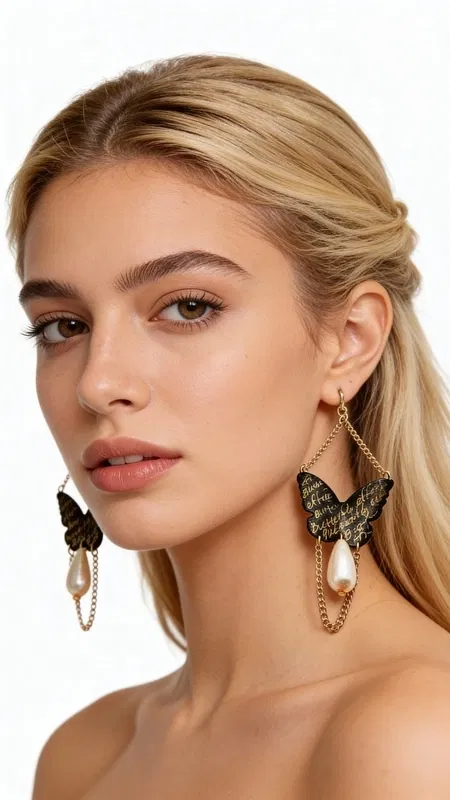 , These enchanting butterfly dangle earrings combine whimsical charm with sophisticated elegance, featuring intricate black-patinated butterfly motifs suspended from delicate gold-toned chains. Each earring showcases a lustrous freshwater pearl that dances gracefully below the ornate butterfly design, creating mesmerizing movement with every turn of your head.
The butterflies are meticulously crafted with detailed wing patterns that catch and reflect light beautifully, while the contrasting black patina finish adds depth and drama to the overall design. The warm gold-toned metal framework provides a luxurious backdrop that complements the creamy white pearls perfectly. These handmade pieces exemplify the artisanal quality and attention to detail that defines authentic Greek jewelry craftsmanship.
Perfect for both day and evening wear, these versatile earrings effortlessly transition from casual brunches to elegant dinner parties. The butterfly symbolism adds meaningful depth to your jewelry collection, representing transformation, freedom, and natural beauty. The comfortable length and lightweight construction ensure all-day wearability without sacrificing style impact.
Pair these statement pieces with flowing dresses for a romantic bohemian look, or wear them with sleek blazers to add an unexpected touch of whimsy to professional attire. The neutral color palette makes them incredibly versatile, complementing virtually any outfit in your wardrobe.
Store in a dry place away from direct sunlight. Clean gently with a soft cloth to maintain the lustrous finish and preserve the patina detailing.