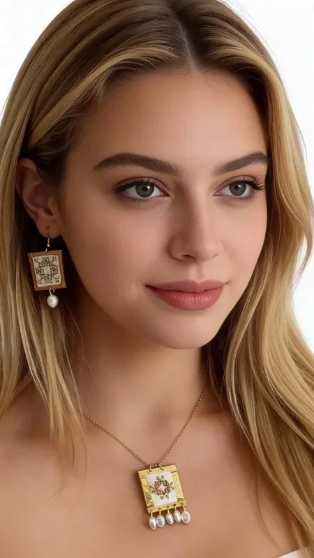 , This stunning statement pendant necklace showcases the exquisite beauty of traditional Greek embroidery reimagined for the modern woman. The centerpiece features a meticulously hand-embroidered textile panel adorned with delicate floral motifs, created using lustrous gold thread that catches and reflects light with every movement.
The intricate embroidery work is beautifully framed within a solid brass rectangular setting, creating a striking architectural contrast between the soft, nostalgic textile art and the strong metal framework. Four elegant freshwater pearls cascade gracefully from the bottom edge, adding movement and feminine sophistication to this heritage-inspired design.
Drawing inspiration from the rich tradition of Greek folk art, this piece celebrates the timeless craft of kentima (embroidery) while maintaining thoroughly contemporary appeal. The careful balance of cream-toned fabric, golden thread work, and warm brass creates a versatile palette that complements both casual and formal styling.
Perfect for the woman who appreciates artisanal craftsmanship and cultural heritage, this necklace transforms any outfit into a statement of refined elegance and artistic appreciation.
Care Instructions:
Store flat in a dry place. Gently clean brass with soft cloth. Avoid contact with perfumes and moisture on textile areas.