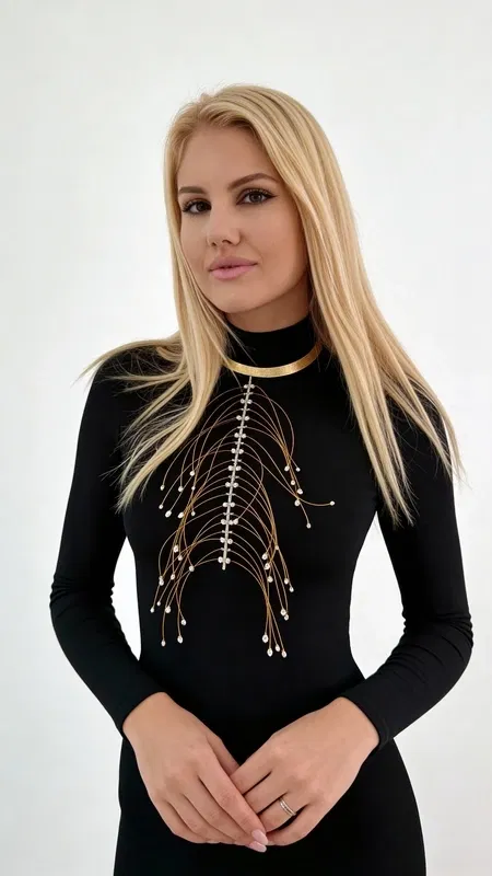 , Experience the captivating beauty of this extraordinary fishbone statement necklace, where elegant brass chains cascade like golden branches adorned with lustrous freshwater pearls. This remarkable piece transforms the classic pearl necklace into a modern work of art with its distinctive architectural design.
Crafted from premium gold-plated brass, multiple delicate chains flow gracefully from a central spine, creating an organic fishbone silhouette that moves beautifully with every gesture. Each chain is meticulously finished with genuine freshwater pearls that catch and reflect light, adding sophisticated shimmer to your neckline. The warm golden tones of the brass perfectly complement the creamy white pearls, creating a timeless color palette that enhances any skin tone.
This statement piece embodies the finest traditions of Greek artisan craftsmanship, with every detail carefully handcrafted to ensure exceptional quality and durability. The intricate construction showcases expert metalwork, while the precisely placed pearls create perfect balance and movement. Whether paired with a sleek black evening dress or a crisp white blouse, this versatile necklace elevates any ensemble from ordinary to extraordinary.
The unique fishbone design makes this necklace a true conversation starter, perfect for special occasions, professional settings, or whenever you want to make a memorable impression. Its substantial yet comfortable weight ensures it sits beautifully while making a bold style statement.
Store in a soft pouch away from moisture. Clean gently with a soft cloth and avoid contact with perfumes or chemicals to maintain the lustrous finish.