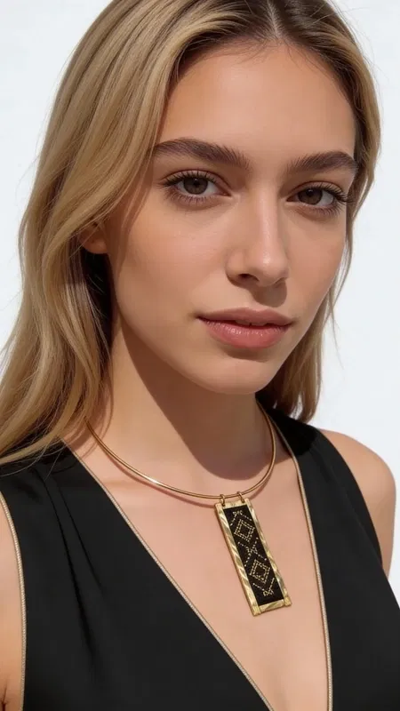 , This striking statement pendant necklace showcases the perfect fusion of traditional Greek textile art and contemporary jewelry design. The centerpiece features intricate geometric embroidery rendered in lustrous gold thread against rich black fabric, creating a captivating contrast that catches light beautifully. The rectangular pendant is elegantly framed in solid brass, highlighting the meticulous handcrafted embroidery within.
The geometric pattern reflects centuries-old Greek folk art traditions, with golden chrysoklosti thread work that demonstrates exceptional attention to detail. Each stitch tells a story of heritage craftsmanship, while the modern brass framework gives the piece contemporary appeal. The substantial yet comfortable chain ensures the pendant sits perfectly at the neckline, creating an elegant focal point.
This piece celebrates the timeless art of Greek embroidery, reimagined for the modern woman who appreciates authentic handmade artistry and cultural heritage.
Versatile enough for both professional settings and evening occasions, this necklace transforms any outfit into a sophisticated ensemble. The rich black and gold color palette complements both neutral tones and bold colors effortlessly.
Care Instructions:
Store flat in a dry place. Clean brass gently with soft cloth. Avoid moisture contact with embroidered textile.