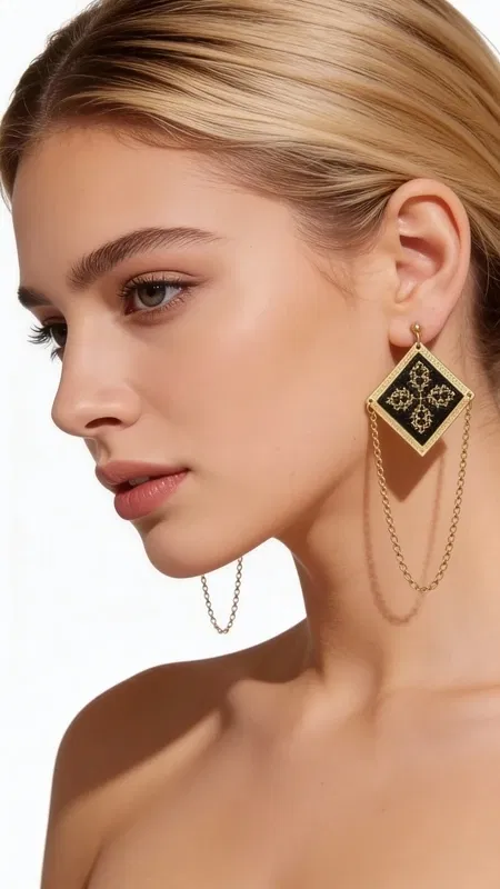 , These striking statement earrings showcase the perfect marriage of traditional Greek embroidery and contemporary jewelry design. Each piece features a dramatic diamond-shaped frame in oxidized brass, housing intricately hand-embroidered black textile adorned with geometric motifs in shimmering gold thread.
The meticulous craftsmanship is evident in every detail - from the precise geometric patterns that echo ancient Greek folk art to the delicate gold thread work that catches light with every movement. The substantial brass frames provide architectural strength while celebrating the soft beauty of the textile within. Elegant brass chains cascade from each earring, creating graceful movement and adding to the statement appeal.
Drawing inspiration from Greece's rich heritage of textile arts, these earrings represent a bold reimagining of traditional kentima embroidery for the modern woman.
Perfect for evening occasions or when you want to make a sophisticated statement, these versatile earrings pair beautifully with both contemporary and classic looks. The dramatic length and bold geometric design make them ideal conversation starters while maintaining timeless elegance.
Care Instructions:
Store flat to prevent chain tangling. Clean brass gently with soft cloth. Avoid moisture contact with embroidered elements.