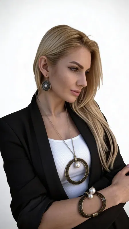 , This striking handwritten bracelet makes an unforgettable statement with its bold architectural design and luxurious pearl accents. Crafted from black patina brass, the oversized circular silhouette creates a dramatic frame that wraps elegantly around the wrist, while two lustrous freshwater pearls add a touch of refined sophistication.
The distinctive handwritten-inspired design showcases exceptional Greek craftsmanship, where traditional metalworking techniques meet contemporary aesthetic vision. The rich black patina finish creates depth and character, beautifully contrasting with the luminous white pearls that catch and reflect light with every movement. Carefully integrated resin elements enhance the bracelet's unique texture and artistic appeal.
This versatile statement piece effortlessly elevates both casual and formal ensembles. Pair it with a crisp white shirt for sophisticated office styling, or let it complement an evening dress for special occasions. The substantial yet comfortable design ensures all-day wearability while making a confident style statement that's both modern and timeless.
What sets this bracelet apart is its perfect balance of bold design and refined details. The oversized proportions create visual impact, while the pearl embellishments add elegance and femininity. Each piece is meticulously handcrafted, ensuring you own a truly unique work of wearable art that reflects exceptional quality and attention to detail.
To maintain the beautiful patina finish, gently clean with a soft cloth and store separately from other jewelry. Avoid exposure to water, perfumes, and harsh chemicals to preserve the lustrous pearl surface and protective coating.