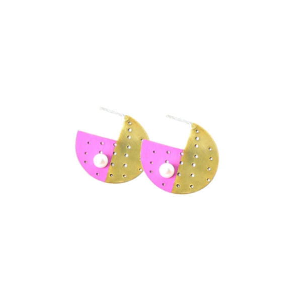 Stud pearl earrings with color - 12209,Buy the stud pearl earrings with color - 12209 and unique handmade original jewelry by greek fashion jewelry designer Aikaterini Chalkiadaki