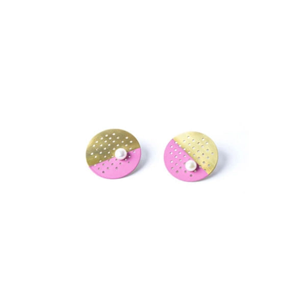 Pearl hoop earrings with color - 12218,Buy the pearl hoop earrings with color - 12218 and unique handmade original statement jewelry by greek fashion jewelry designer Aikaterini Chalkiadaki