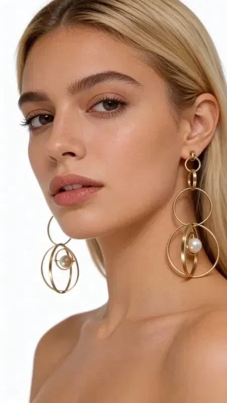 , Impressive long pearl earrings that combine elegance with a modern aesthetic. These statement dangle earrings, designed by Greek Jewelry Designer Aikaterini Chalkiadaki, are the ideal choice for creating an unforgettable look.

The earrings feature an original design with gold-tone hoops that create an elegant movement, while the white pearls add a touch of classic elegance. Their impressive shape and length make them ideal for special occasions, weddings and formal events.

The handmade construction and careful selection of materials ensure superior quality and durability. These modern dangle earrings pair perfectly with evening looks and can transform even the simplest outfit.

Store in a dry place and clean with a soft cloth to preserve their shine.