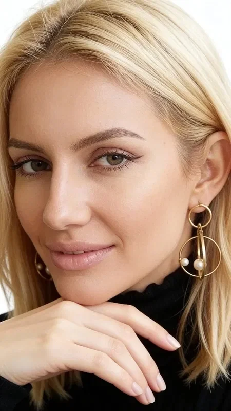 , Discover the magic of three-dimensional statement earrings that highlight your femininity in a striking way. These unique handmade dangle hoop earrings, crafted from brass and designed by Greek Jewelry Designer Aikaterini Chalkiadaki, combine modern aesthetics with the classic elegance of pearls.

The innovative geometric design features a system of gold-tone hoops that create a stunning visual effect, while the natural pearls add a touch of luxury. Each earring has two layers of hoops connected by a vertical bar, creating a three-dimensional structure ideal for those who love eye-catching accessories.

These large earrings are the perfect choice for bridal looks, evening outings, or any moment you want to stand out. The golden hue of the brass suits all skin tones and pairs easily with any style of dressing.