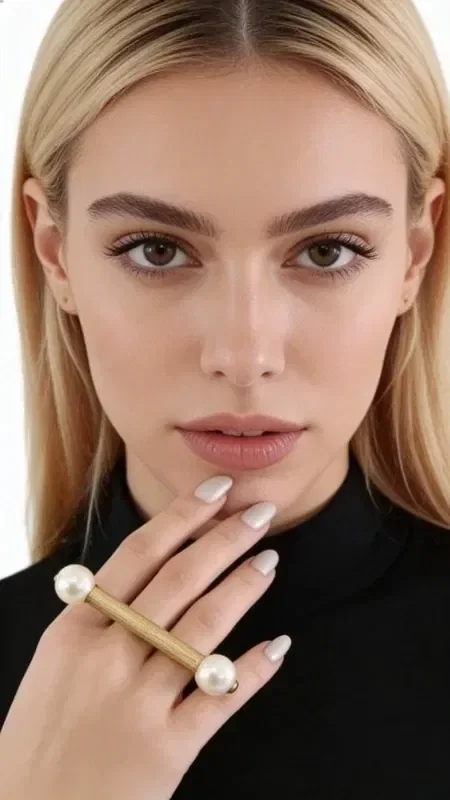 , Discover the perfect balance between modern design and classic elegance with this striking statement ring featuring a pearl. Designed by Greek Jewelry Designer Aikaterini Chalkiadaki, this handmade ring combines a contemporary aesthetic with the timeless charm of pearls.

The ring's unique geometric shape in a gold hue creates a refined base for the two natural pearls that adorn its ends. The open construction offers flexibility in fit, while the modern design makes it ideal for both casual and more formal looks.

This women's pearl ring is the perfect choice for those seeking handmade jewelry that stands out. The quality of Greek craftsmanship is evident in every detail, from the metalwork to the placement of the pearls. Store in a dry place and clean gently with a soft cloth to preserve the shine of the pearls and the metal.