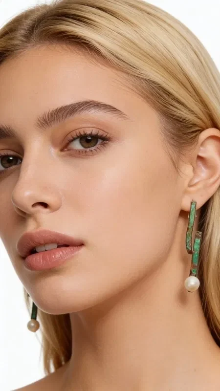 , Discover the magic of handmade earrings that combine the ancient art of copper with the natural beauty of pearls. These striking stud earrings from the collection of Greek Jewelry Designer Aikaterini Chalkiadaki feature a unique geometric design reminiscent of tree branches, with the exceptional green patina creating a vintage character.

Each earring features a refined color combination where the green patina highlights the natural warmth of the copper, while the white pearl adds elegance and brightness. The asymmetrical linear design creates movement and dynamism, making them ideal for the modern woman seeking unique jewelry. Clean gently with a dry cloth. Avoid contact with perfumes and creams.