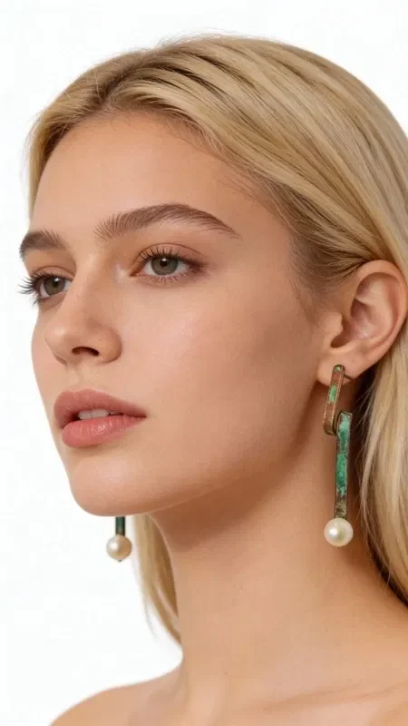 , Discover the magic of handmade earrings that combine the ancient art of copper with the natural beauty of pearls. These striking stud earrings from the collection of Greek Jewelry Designer Aikaterini Chalkiadaki feature a unique geometric design reminiscent of tree branches, with the exceptional green patina creating a vintage character.

Each earring features a refined color combination where the green patina highlights the natural warmth of the copper, while the white pearl adds elegance and brightness. The asymmetrical linear design creates movement and dynamism, making them ideal for the modern woman seeking unique jewelry. Clean gently with a dry cloth. Avoid contact with perfumes and creams.