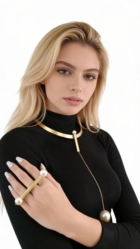 , Make a bold statement with this stunning long pearl necklace that redefines modern elegance through its innovative double-pearl design. This exceptional piece features a sleek gold-plated brass collar that gracefully frames the neckline, creating a sophisticated foundation for the dramatic hanging element.
The necklace's most captivating feature is its elongated vertical pendant, showcasing two lustrous freshwater pearls connected by a refined gold-plated bar. This architectural approach to pearl jewelry creates striking visual movement and adds contemporary flair to the timeless beauty of pearls. The contrast between the warm golden tones and the creamy pearl whites creates an effortlessly luxurious aesthetic.
Handcrafted with meticulous attention to detail, this statement piece embodies the finest traditions of Greek jewelry making. The smooth, polished finish of the brass elements perfectly complements the natural luminescence of the freshwater pearls, creating a harmonious balance between structure and organic beauty.
This versatile necklace transforms any outfit from ordinary to extraordinary. Pair it with a little black dress for evening elegance, layer it over a crisp white shirt for sophisticated office wear, or let it be the focal point of your weekend ensemble. The dramatic length and unique design ensure you'll command attention wherever you go.
The adjustable collar design ensures comfortable wear while the substantial weight of the piece speaks to its quality construction and premium materials.
To maintain the beauty of your necklace, gently clean with a soft cloth and store in a dry place. Avoid contact with perfumes and lotions to preserve the gold plating and pearl luster.