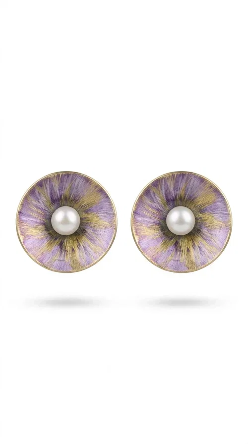 , Handmade purple stud earrings with pearls are an elegant choice for every woman seeking jewelry with character and feeling. Designed by Greek Jewelry Designer Aikaterini Chalkiadaki, these unique earrings combine refined aesthetics with the durability of brass and the warmth of handmade enamel, creating a result that truly stands out.

Each pair features a circular shape in a lilac-purple hue with golden brass details, while a natural pearl takes center stage, adding charm and femininity. The matte texture of the enamel combined with the soft shine of the pearl creates a contrast that makes the piece stand out both in everyday looks and in formal occasions, weddings and christenings.

Ideal as a gift or for personal use, they pair beautifully with minimal outfits, casual style, and formal looks alike. Their lightweight construction ensures comfort for everyday wear.