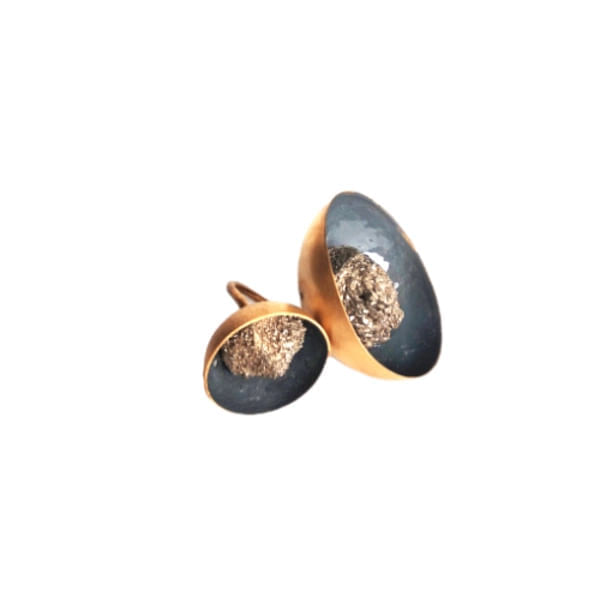 Double pyrite large statement ring grey,Buy statement double pyrite ring grey extra large, handmade rings and unique handmade fashion jewelry by greek fashion jewelry designer Aikaterini Chalkiadaki. A jewelry gift for her.