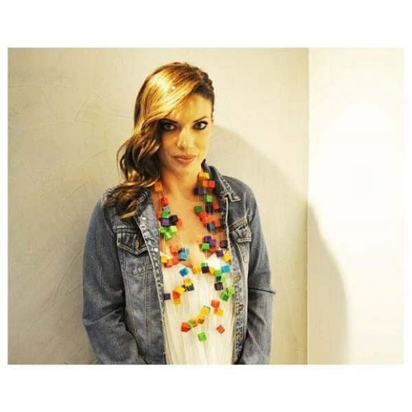 Statement necklace with wood Rubik's cube - 1411,Buy Rubik's cube statement necklace with wood, colorful jewelry and handmade jewelry by greek fashion jewelry designer Aikaterini Chalkiadaki. A jewelry gift for her.