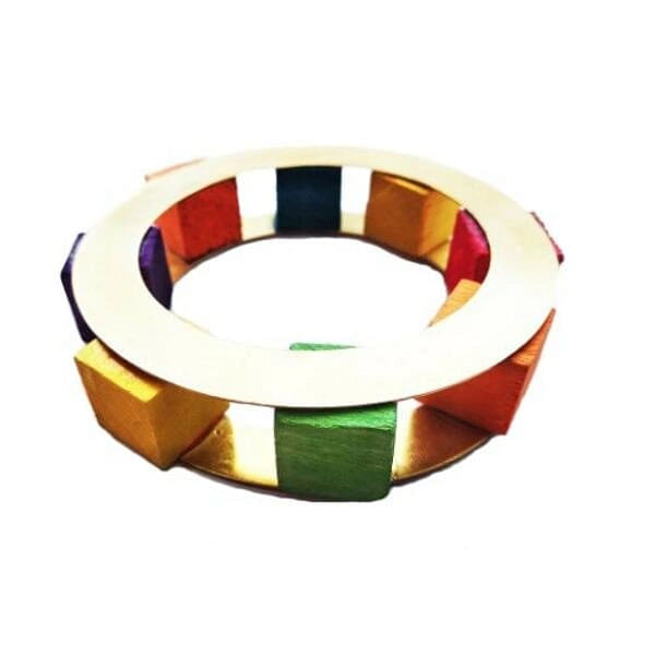 Large colorful brooch with wood Rubik's cube - 1054,Buy Rubik's cube large colorful brooch with wood and unique handmade fashion jewelry by greek fashion jewelry designer Aikaterini Chalkiadaki. A jewelry gift for her.