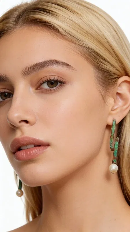 , These captivating stud earrings showcase the perfect harmony between organic freshwater pearls and artfully oxidized copper, creating a sophisticated piece that effortlessly bridges contemporary elegance with vintage charm. Each earring features a lustrous cream-white freshwater pearl delicately suspended from an intricately crafted copper element finished with a striking green patina that adds depth and character to the design.
The handcrafted copper components display beautiful organic textures and weathered green tones that evoke the mysterious allure of ancient treasures discovered beneath the waves. This distinctive patina finish gives each piece its own unique personality, ensuring no two pairs are exactly alike. The natural variations in both the copper patina and pearl formations celebrate the beauty of authentic handmade craftsmanship.
These versatile stud earrings complement both casual daywear and evening ensembles, adding an artistic touch that speaks to those who appreciate distinctive jewelry with character. The earthy green copper beautifully contrasts with the pearl's luminous surface, creating visual interest that draws the eye while maintaining sophisticated subtlety. Whether paired with flowing fabrics for a bohemian aesthetic or clean lines for modern elegance, these earrings make a refined statement.
Part of the Treasure Wreck collection by Greek designer Aikaterini Chalkiadaki, these earrings embody the artisanal tradition of Mediterranean jewelry making, where each piece tells its own story through carefully selected materials and meticulous attention to detail.
To maintain their beauty, gently clean with a soft cloth and store in a dry place. Avoid exposure to harsh chemicals or moisture to preserve the unique patina finish.