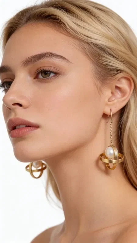 , Discover the unique beauty of these handmade dangle earrings with pearls, combining the elegance of gold brass with the classic charm of natural pearls. Designed by Greek Jewelry Designer Aikaterini Chalkiadaki, these striking earrings feature a geometric cross holding a white pearl, creating a perfect balance between modern aesthetics and traditional elegance.

The modern lines of the design make these dangle earrings ideal for everyday wear, while also offering the elegance required for special occasions. The gold finish of the brass beautifully reflects the light, while the white pearls add a touch of timeless elegance.