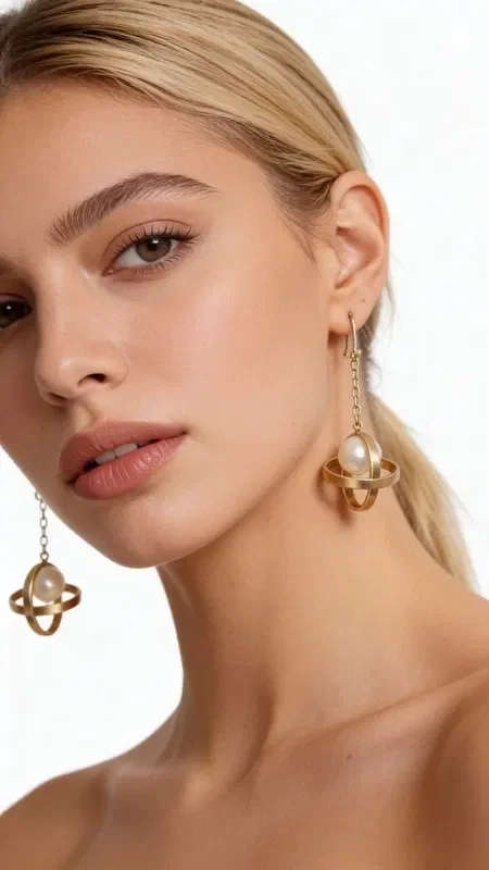 , Discover the unique beauty of these handmade dangle earrings with pearls, combining the elegance of gold brass with the classic charm of natural pearls. Designed by Greek Jewelry Designer Aikaterini Chalkiadaki, these striking earrings feature a geometric cross holding a white pearl, creating a perfect balance between modern aesthetics and traditional elegance.

The modern lines of the design make these dangle earrings ideal for everyday wear, while also offering the elegance required for special occasions. The gold finish of the brass beautifully reflects the light, while the white pearls add a touch of timeless elegance.