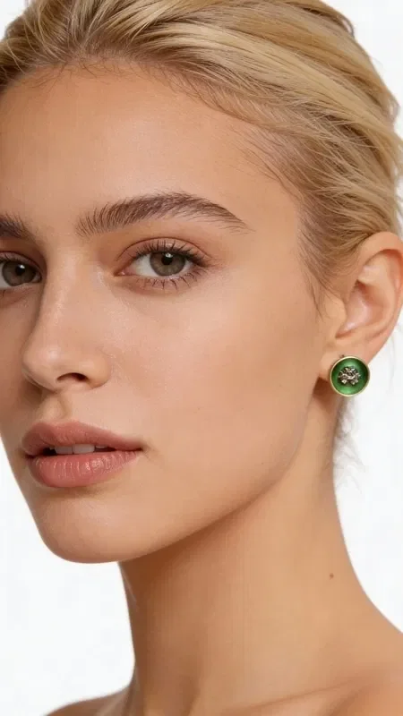 , Discover the perfect balance between modern aesthetics and natural beauty with these unique stud earrings featuring green pyrite, designed by Greek Jewelry Designer Aikaterini Chalkiadaki. Each piece is a small work of art that combines vivid green color with the sparkle of natural pyrite.

These handmade earrings showcase an elegant oval shape, with the natural pyrite capturing the light at the center of the green enamel. The choice of brass as the base material offers durability and a timeless feel, while the chalky green color creates a striking contrast that catches the eye.

These modern stud earrings are ideal for everyday wear, as well as for special occasions when you want to stand out with style and finesse. Their small size makes them extremely versatile, pairing perfectly with any outfit style.