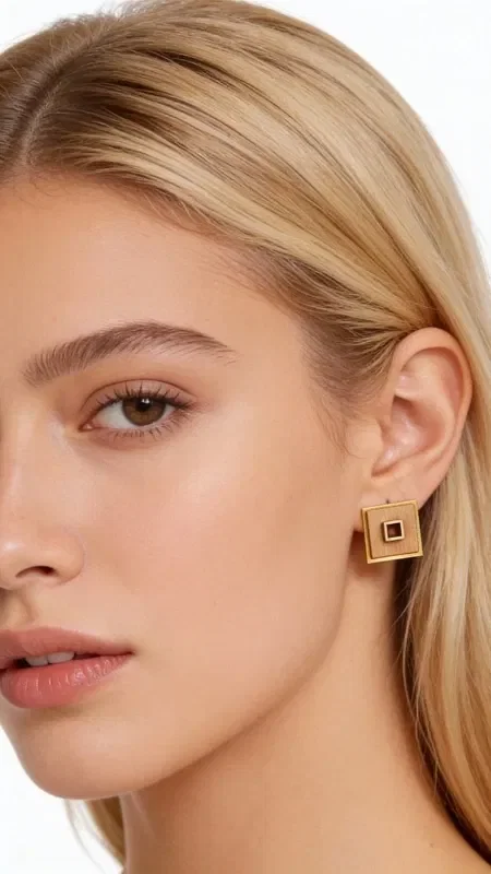 , Discover the unique beauty of handmade wooden stud earrings, combining the natural warmth of wood with the golden shine of brass. These striking square earrings are designed by Greek Jewelry Designer Aikaterini Chalkiadaki and are the perfect choice for the modern woman seeking stylish jewelry with character.

Their geometric shape and minimalist design make them ideal for everyday wear, while adding a refined touch to any look. The combination of natural materials creates a sense of organic elegance that suits both casual and more formal outfits. These original women's earrings are an excellent addition to your jewelry collection. Pair them with other pieces from the same collection for a complete boho chic style. To preserve them, avoid contact with water and store them in a dry place.