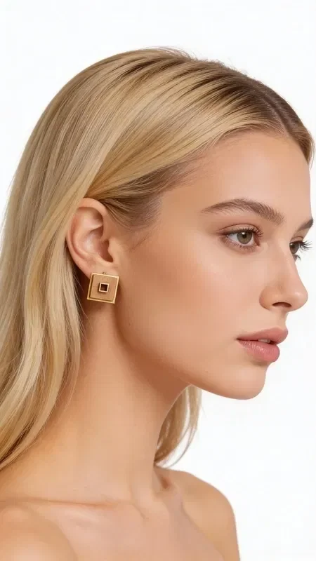, Discover the unique beauty of handmade wooden stud earrings, combining the natural warmth of wood with the golden shine of brass. These striking square earrings are designed by Greek Jewelry Designer Aikaterini Chalkiadaki and are the perfect choice for the modern woman seeking stylish jewelry with character.

Their geometric shape and minimalist design make them ideal for everyday wear, while adding a refined touch to any look. The combination of natural materials creates a sense of organic elegance that suits both casual and more formal outfits. These original women's earrings are an excellent addition to your jewelry collection. Pair them with other pieces from the same collection for a complete boho chic style. To preserve them, avoid contact with water and store them in a dry place.