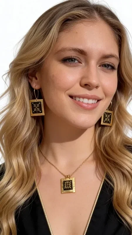 , Discover the perfect balance between traditional embroidery craftsmanship and modern aesthetics with these striking statement earrings. Designed by Greek Jewelry Designer Aikaterini Chalkiadaki, they combine geometric motifs in bold black with gold thread details that create a unique contrast.

The embroidered fabric in a square shape features intricate geometric designs reminiscent of traditional Greek embroidery, while the gold frame adds elegance and luxury. The black hue makes them ideal for any occasion, from everyday looks to evening appearances.

These handmade earrings are the perfect choice for women who love striking accessories with history and character. Their light weight makes them comfortable to wear all day, while their modern design lends a sophisticated air to any look. Care for them with gentle cleaning and store them in a dry place to preserve their beauty.