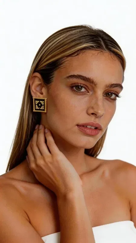, Stand out with these striking statement embroidered earrings that combine traditional Greek embroidery art with a modern geometric design. Designed by Greek Jewelry Designer Aikaterini Chalkiadaki, these unique handmade earrings feature a rich gold-thread embroidered pattern on an elegant black background.

Each earring is a small work of art, with intricate geometric motifs that create a stunning visual effect. The gold thread shines beautifully against the black base, offering an impressive combination that suits both everyday and formal looks.

These modern dangle earrings are ideal for women who love original jewelry with a Greek character. Their square shape offers a contemporary aesthetic, while the embroidered detail brings tradition to the forefront.

Material: Brass, Fabric

Take care of your earrings by storing them in a dry place and avoiding contact with moisture and chemical products.