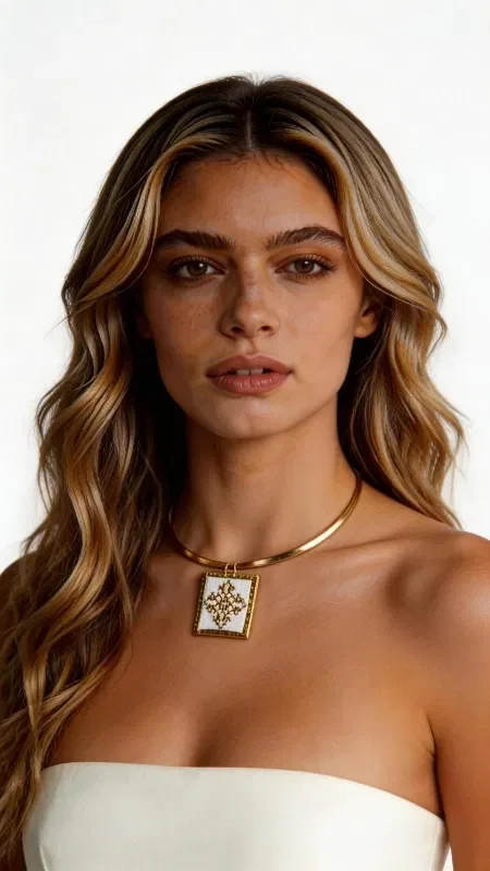 , Embroidered white necklace with geometric patterns that combines traditional embroidery craftsmanship with a contemporary aesthetic. This striking statement necklace, designed by Greek Jewelry Designer Aikaterini Chalkiadaki, features detailed geometric motifs embroidered with gold thread on a white base. The handmade necklace showcases a square embroidered element that serves as the centerpiece of the design, creating a refined blend of minimal lines and traditional technique. The gold-tone brass chain adds a modern touch, while the white color makes the necklace ideal for both everyday and special occasions. This unique piece is a perfect choice for layering with other necklaces or can be worn alone as a statement accessory. It pairs beautifully with white, beige, and gold tones, offering great versatility in styling.

Material: Brass, Fabric

Care for your necklace by storing it in a dry place and gently cleaning it with a soft cloth.