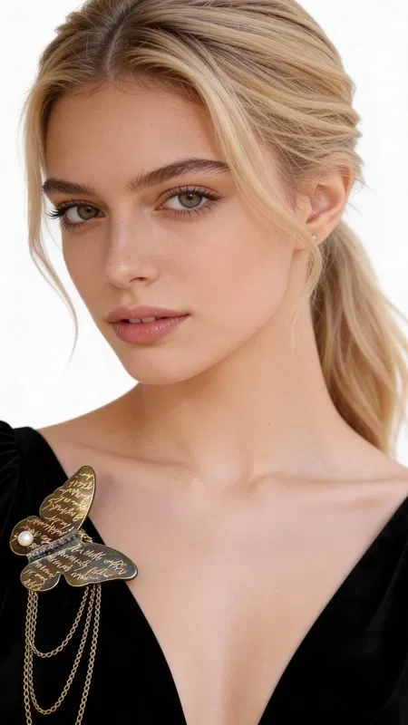 , This exquisite butterfly brooch captures the essence of timeless elegance with its intricate antique brass construction and lustrous freshwater pearl accent. The statement piece features meticulously crafted butterfly wings with detailed engravings and decorative patterns that catch light beautifully, creating visual depth and movement.
The brooch showcases exceptional Greek craftsmanship, with delicate chain draping that adds sophisticated movement and texture to the design. A genuine freshwater pearl nestles perfectly within the composition, providing a luminous focal point that complements the warm antique brass finish. The oxidized detailing in the wing patterns creates beautiful contrast and highlights the intricate metalwork.
This versatile statement piece transforms any outfit from ordinary to extraordinary. Pin it to a crisp white blazer for professional elegance, add drama to a little black dress for evening sophistication, or use it to elevate a casual blouse. The generous size ensures it makes a confident style statement while remaining refined enough for both day and evening wear.
The butterfly motif symbolizes transformation and beauty, making this brooch not just an accessory but a meaningful addition to your jewelry collection. The secure pin closure ensures comfortable all-day wear, while the substantial weight speaks to its quality construction.
Store in a dry place away from moisture and chemicals. Clean gently with a soft cloth to maintain the antique brass finish and pearl luster. Avoid contact with perfumes and lotions to preserve the metal's patina.