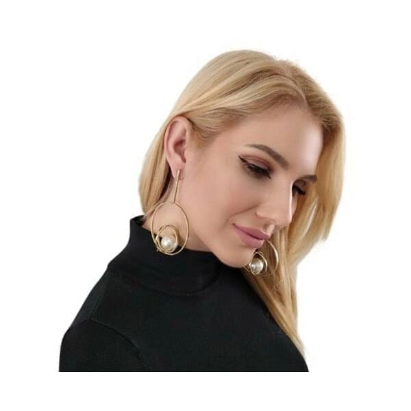 Pearl hoop earrings long - 2413,Find pearl hoop earrings, statement long earrings, unique handmade earrings by greek fashion jewelry designer Aikaterini Chalkiadaki. A perfect jewelry gift for women.