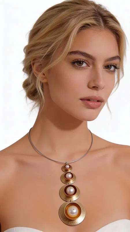 , This extraordinary statement necklace captivates with its bold architectural design, featuring lustrous freshwater pearls nestled within graduated gold-plated brass circles that cascade dramatically along the neckline. The innovative asymmetrical composition creates a modern sculptural effect that transforms any outfit into a sophisticated ensemble.
Crafted with meticulous attention to detail, each perfectly rounded pearl is securely set within its own golden frame, creating a harmonious balance between organic beauty and contemporary geometric design. The warm gold-plated finish provides a luxurious backdrop that enhances the natural iridescence of the freshwater pearls, while the graduated sizing creates visual movement and depth.
This versatile piece effortlessly elevates both casual and formal attire. Pair it with a simple black dress for an elegant evening look, or layer it over a crisp white blouse to add instant glamour to your professional wardrobe. The statement design makes it perfect as a conversation starter at special events or as a confidence-boosting accent for everyday wear.
What sets this necklace apart is its perfect fusion of traditional Greek craftsmanship with contemporary design sensibilities. Each piece represents hours of skilled handiwork, ensuring that you own a truly unique creation that celebrates both artistry and individuality. The comfortable fit and secure closure make it suitable for extended wear throughout any occasion.
Care for your necklace by storing it in a dry place away from direct sunlight and avoiding contact with perfumes or lotions to maintain its lustrous finish.