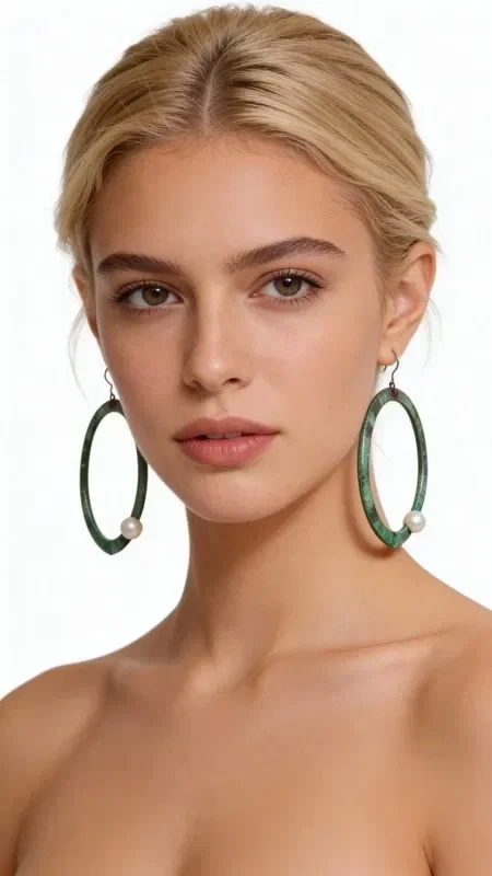 , Striking dangle hoop earrings with pearls that combine the natural beauty of pearls with authentic Greek craftsmanship. Designed by Greek Jewelry Designer Aikaterini Chalkiadaki, these unique handmade earrings are the perfect choice for the woman seeking original jewelry with character.

The green patina covering the copper creates a vintage aesthetic that suits both everyday and formal looks. The white pearls add elegance and brightness, creating a perfect combination that highlights the natural beauty of the face. The special treatment of the copper gives each piece a unique character.

These modern dangle earrings are ideal for weddings, evening outings, or whenever you want to add a touch of bohemian elegance to your everyday style. Store in a dry place and clean gently with a soft cloth to preserve the shine of the pearls and the patina of the copper.