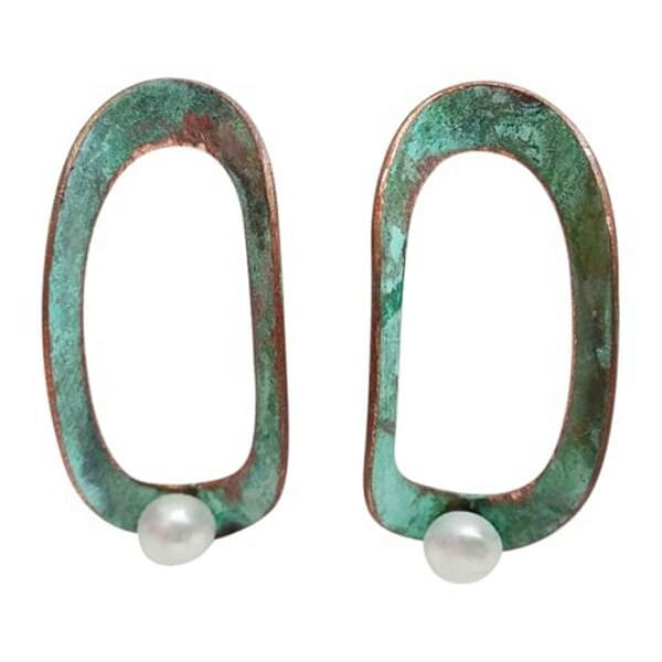 Stud earrings with freshwater pearl - 3715,Buy stud earrings with freshwater pearl and color, summer jewelry, unique handmade fashion jewelry by greek fashion jewelry designer Aikaterini Chalkiadaki. A gift for her.