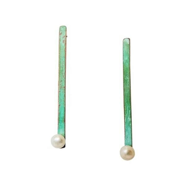 Long pearl earrings studs - 3965,Buy long pearl earrings studs, stud earrings, long earrings, pearl earrings and handmade jewelry by greek fashion jewelry designer Aikaterini Chalkiadaki. A jewelry gift for her.