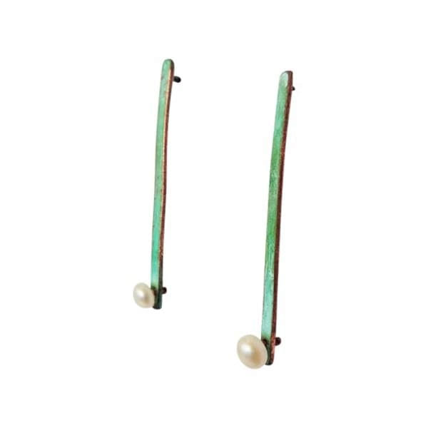 Long pearl earrings studs - 3965,Buy long pearl earrings studs, stud earrings, long earrings, pearl earrings and handmade jewelry by greek fashion jewelry designer Aikaterini Chalkiadaki. A jewelry gift for her.