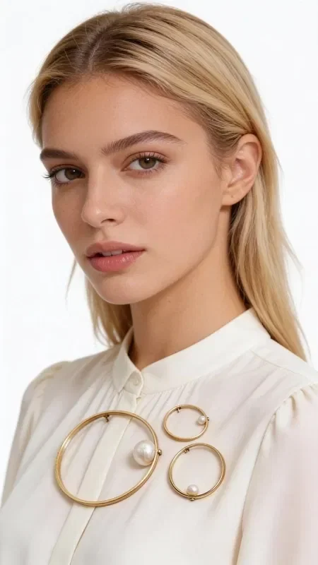 , Discover the magic of handmade brooches with this striking set of three circular brooches crafted from brass and natural pearls. Each brooch features an elegant circular design adorned with a white pearl, creating a harmonious ensemble that can be worn together or separately.

Designed by Greek Jewelry Designer Aikaterini Chalkiadaki, these women's brooches combine contemporary aesthetics with traditional craftsmanship. The gold-finished brass offers durability and elegance, while the natural pearls add a classic touch of charm. The three different sizes allow for endless styling possibilities.

Perfect for adorning a coat, jacket, dress or even a bag, these brooch jewelry pieces transform any outfit into a statement look. They can be arranged to create geometric patterns or worn scattered for a more bohemian aesthetic.