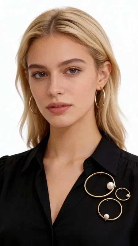 , Discover the magic of handmade brooches with this striking set of three circular brooches crafted from brass and natural pearls. Each brooch features an elegant circular design adorned with a white pearl, creating a harmonious ensemble that can be worn together or separately.

Designed by Greek Jewelry Designer Aikaterini Chalkiadaki, these women's brooches combine contemporary aesthetics with traditional craftsmanship. The gold-finished brass offers durability and elegance, while the natural pearls add a classic touch of charm. The three different sizes allow for endless styling possibilities.

Perfect for adorning a coat, jacket, dress or even a bag, these brooch jewelry pieces transform any outfit into a statement look. They can be arranged to create geometric patterns or worn scattered for a more bohemian aesthetic.