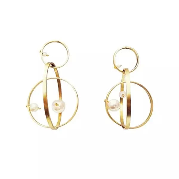 Dangle pearl earrings hoop 3D - 2238,Find dangle pearl earrings hoop, dangle pearl earrings and unique handmade fashion jewelry by greek fashion jewelry designer Aikaterini Chalkiadaki. A jewelry gift for her.