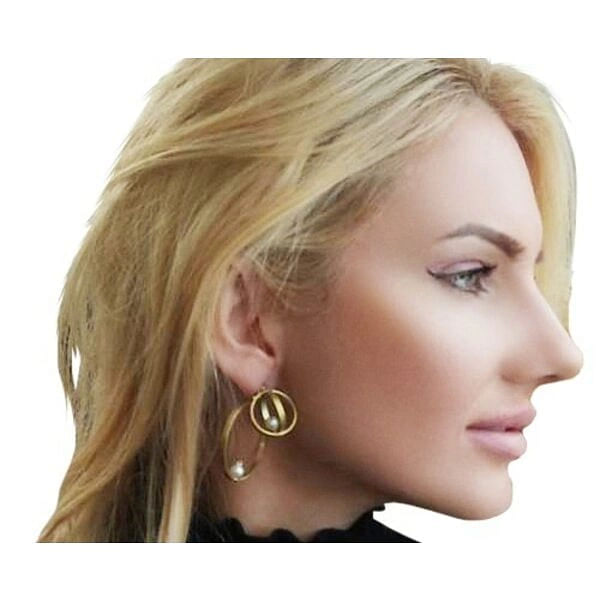 Dangle pearl earrings hoop polymorphic - 2259,Buy dangle pearl earrings hoops, pearl earrings, dangle earrings minimal and unique handmade fashion jewelry by greek fashion jewelry designer Aikaterini Chalkiadaki.A perfect jewelry gift for her.